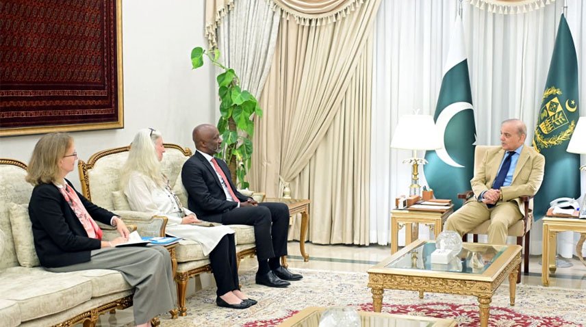 Prime Minister Shehbaz Sharif meets a UN delegation in Islamabad.