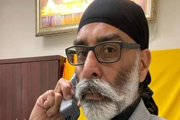 Sikh leader Panun addresses a presser via video link.