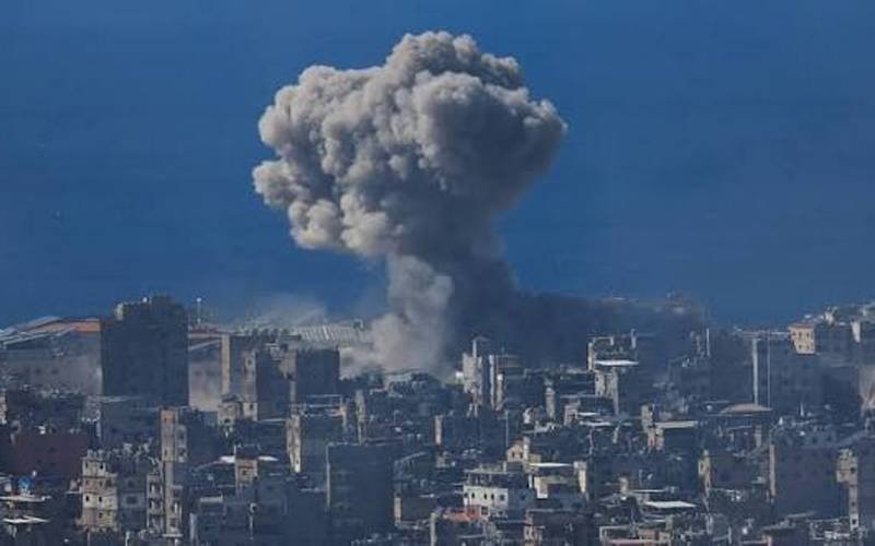 Smoke rises from buildings after Israeli bombardment of Lebanon.