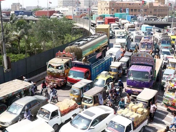 Heavy traffic seen in Karachi.