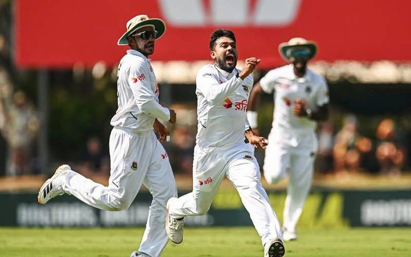 Bangladesh players celebrate their victory.