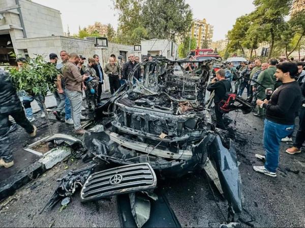 A vehicle destroyed in Israeli attack.