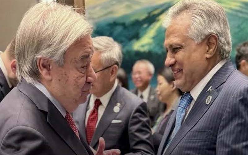 Ishaq Dar and UN chief. File photo