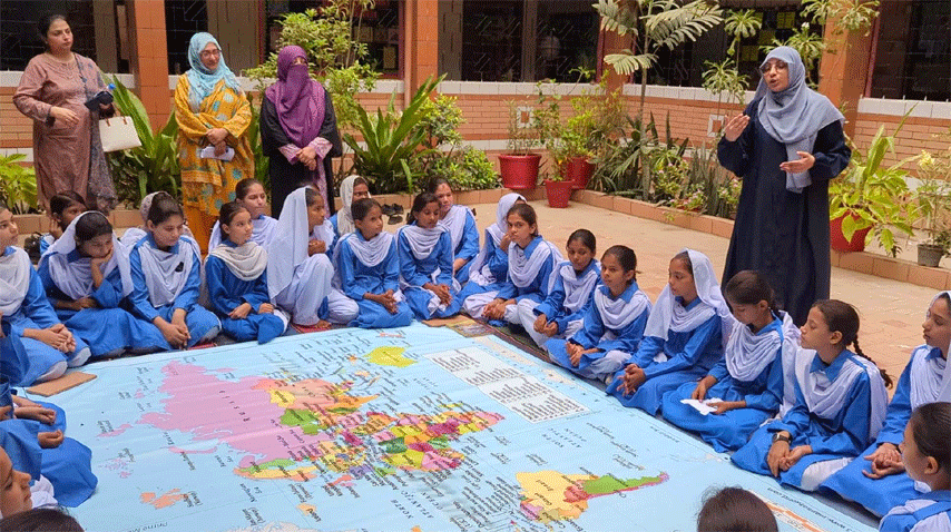 Students at a class in a school in Sindh.