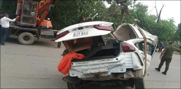 The damaged car after accident
