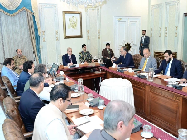 Prime Minister Shehbaz Sharif chairs a meeting in Islamabad.