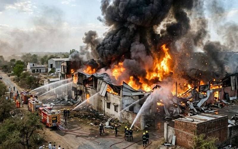 Buildings after the fire in India.