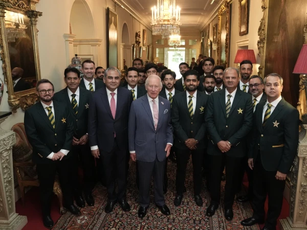 King Charles with Pakistan cricket team.