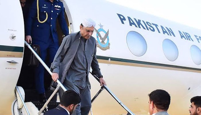 President Asif Ali Zardari arrives in London.
