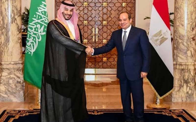 Crown Prince of Saudi Arabia and Egyptian president shake hands in this file photo.