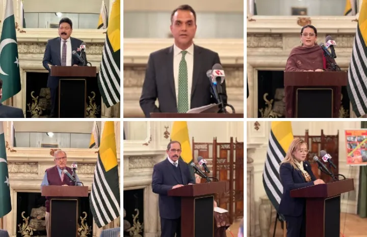 Speakers at the Kashmir black day event at Pakistan's mission to UN in New York.