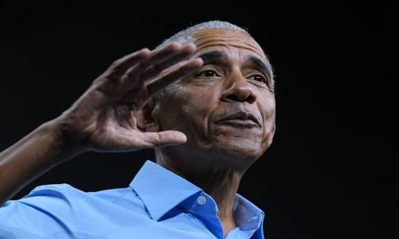 Former US President Barack Obama addressing a rally in Ohio
