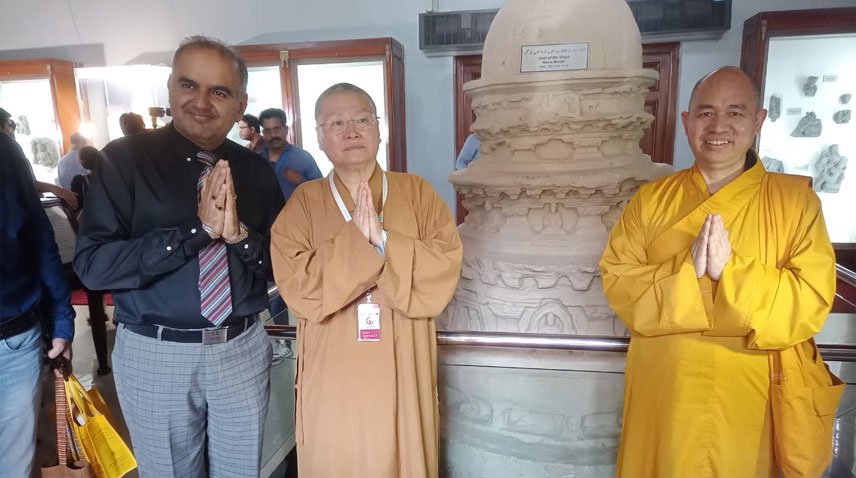 Buddhist monks from different countries visit Taxila museum.