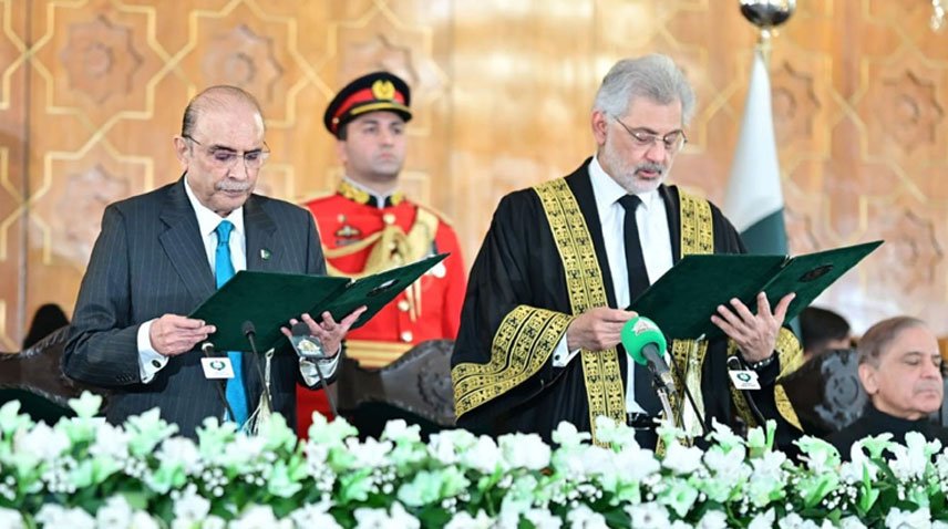Asif Ali Zardari has taken oath as the 14th President of Pakistan. Supreme Court Chief Justice Qazi Faez Isa administered the oath to Asif Ali Zardai at a ceremony held at the President House in Islamabad on Sunday. Prime Minister Shehbaz Sharif, Speaker National Assembly Sardar Ayaz Sadiq, former Prime Minister and PML-N Supremo Nawaz Sharif, parliamentarians, political leaders, Services Chiefs and other high officials attended the ceremony. Asif Ali Zardari, as a joint candidate of t