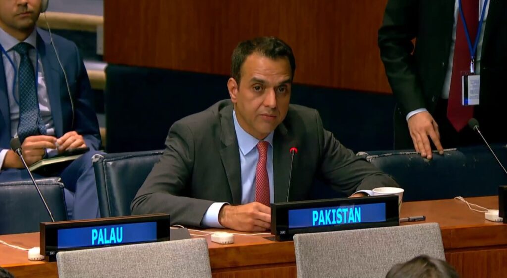 Ambassador Usman Jadoon addresses the UN Security Council on Israel’s recognition of Somaliland. Photo: Pakistan Permanent Mission to the UN.