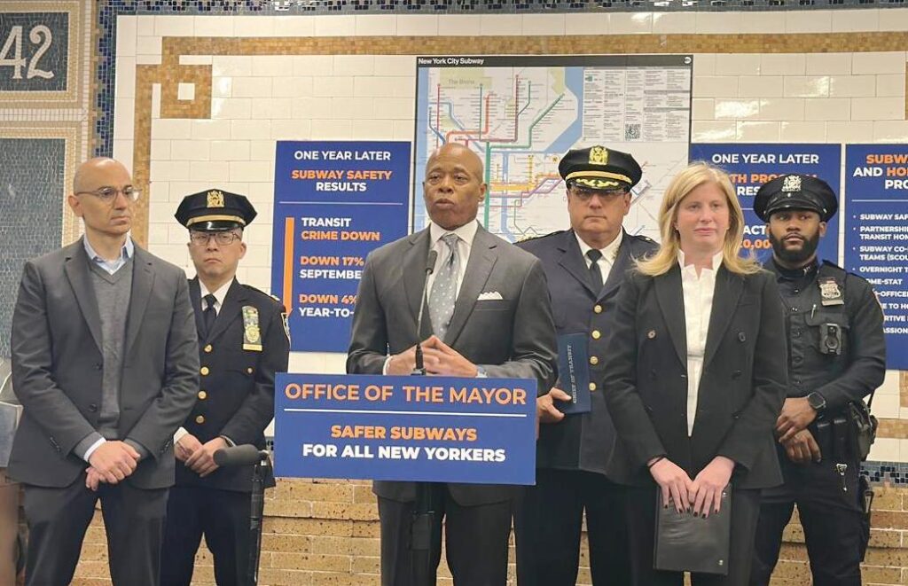 Mayor Eric Adams, NYPD Commissioner Jessica S. Tisch at media briefing in New York